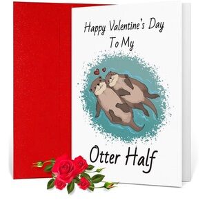 Valentine's Day Otter Card - Red and White